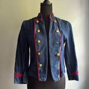 Ralph Lauren VINTAGE Denim Jacket Red Trim Double Breast Gold Buttons Size S
